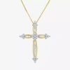 Fine Jewelry Diamond Blossom Womens 1/3 Ct. T.w. Natural White Diamond 10k Gold Cross 18 Inch Pendant Necklace In Transparent