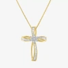 Fine Jewelry Diamond Blossom Womens 1/3 Ct. T.w. Natural White Diamond 10k Gold Cross 18 Inch Pendant Necklace In Transparent