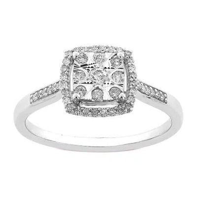 Fine Jewelry Diamond Blossom Womens 1/4 Ct. T.w. Natural White Diamond 10k White Gold Halo Cocktail Ring