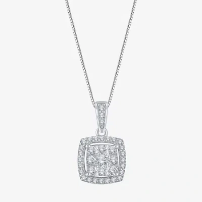 Fine Jewelry Diamond Blossom Womens 1/4 Ct. T.w. Natural White Diamond 10k White Gold Square 18 Inch Pendant Neck In Transparent