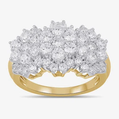 Fine Jewelry Diamond Blossom Womens 2 Ct. T.w. Lab Grown White Diamond 10k White Gold Cluster Cocktail Ring In Yellow