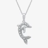Fine Jewelry Dolphin Womens 1/10 Ct. T.w. Lab Grown White Diamond Sterling Silver 18 Inch Pendant Necklace In Transparent
