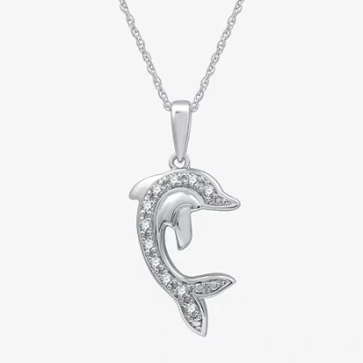 Fine Jewelry Dolphin Womens 1/10 Ct. T.w. Lab Grown White Diamond Sterling Silver 18 Inch Pendant Necklace In Transparent