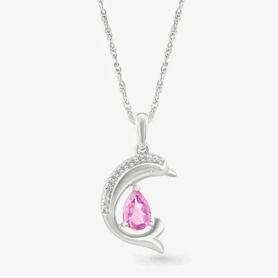 Fine Jewelry Dolphin Womens Diamond Accent Lab Created Pink Sapphire Sterling Silver 18 Inch Pendant Necklace In Transparent