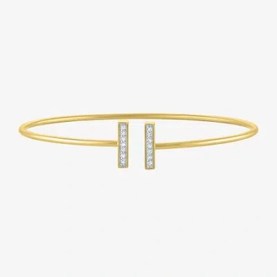 Fine Jewelry Double Bar (g-h / Si2-i1) Womens 1/10 Ct. T.w. White Diamond 14k Gold Over Silver Cuff Bracelet In Multi