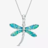 Fine Jewelry Dragon Fly Womens Lab Created Blue Opal Sterling Silver 18 Inch Pendant Necklace In Transparent