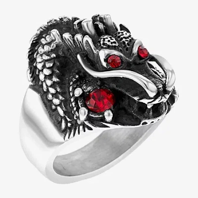 Fine Jewelry "dragon" Mens Red Cubic Zirconia Stainless Steel Hypoallergenic Fashion Ring In Transparent