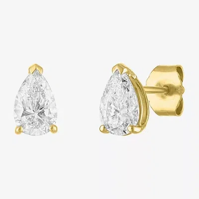 Fine Jewelry ( E-f/si1-si2 ) 1 Ct. T.w. Lab-grown Diamond 10k Gold 7.3mm Pear Stud Earrings In Yellow