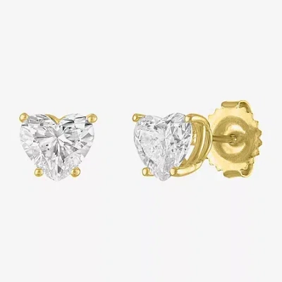 Fine Jewelry ( E-f/si1-si2 ) 2 Ct. T.w. Lab-grown Diamond 14k Gold 7.3mm Heart Stud Earrings In Yellow