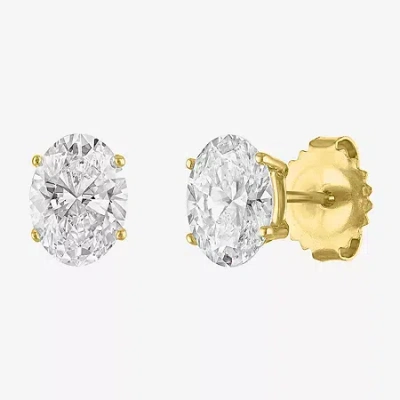 Fine Jewelry ( E-f/si1-si2 ) 2 Ct. T.w. Lab-grown Diamond 14k Gold 8mm Oval Stud Earrings In Yellow