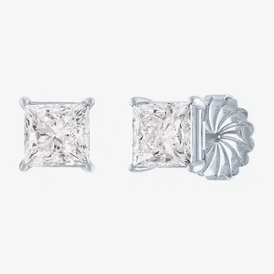 Fine Jewelry ( E-f/si1-si2 ) 4 Ct. T.w. Lab-grown Diamond 14k Gold 7mm Princess Stud Earrings In White