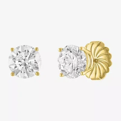 Fine Jewelry ( E-f/si1-si2 ) 4 Ct. T.w. Lab-grown Diamond 14k Gold 8mm Round Stud Earrings In Yellow