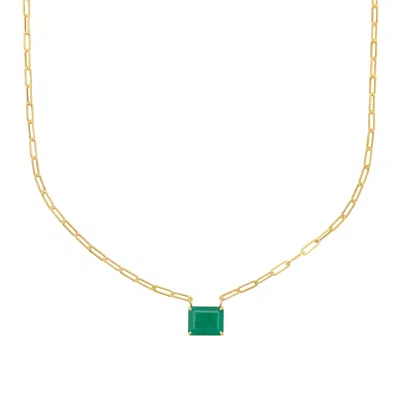 Fine Jewelry Emerald Cut Emerald Paper Clip Chain Necklace 14k Gold In Green