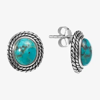 Fine Jewelry Enhanced Blue Turquoise Sterling Silver 14.2mm Stud Earrings In Transparent