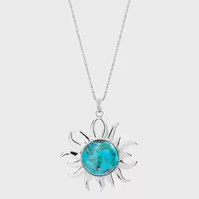 Fine Jewelry Enhanced Turquoise Filigree Sterling Silver Sun Pendant Necklace In Transparent