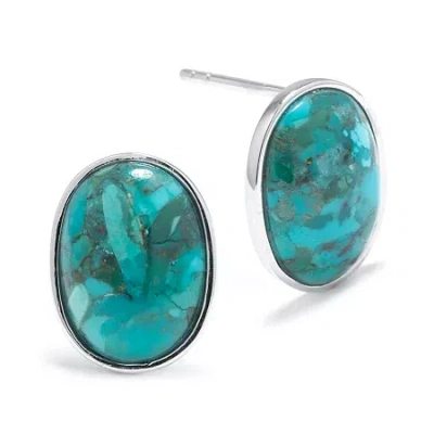 Fine Jewelry Enhanced Turquoise Sterling Silver Oval Stud Earrings In Transparent