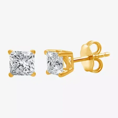 Fine Jewelry Ever Star (g / Si1-si2) 1 Ct. T.w. Lab-grown Diamond Princess-cut Stud Earrings In 10k Or 14k Gold In Yellow