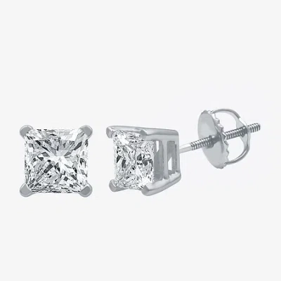 Fine Jewelry Ever Star (g / Si1-si2) 2 Ct. T.w. Lab-grown Diamond 10k Or 14k Gold Princess Stud Earrings In White