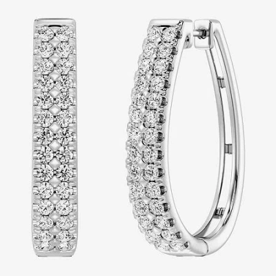 Fine Jewelry F/ Si1-si2 Womens 2 Ct. T.w. Lab Grown White Diamond Sterling Silver 29.1mm Round Hoop Earrings