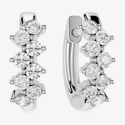 Fine Jewelry (f / Si1) Womens 1/2 Ct. T.w. Lab Grown White Diamond Sterling Silver 15.7mm Hoop Earrings In Metallic