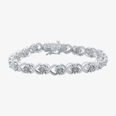 Fine Jewelry (f / Si1-si2) Womens 1/10 Ct. T.w. Lab Grown White Diamond Pure Silver Over Brass 7.5 Inch Tennis Br