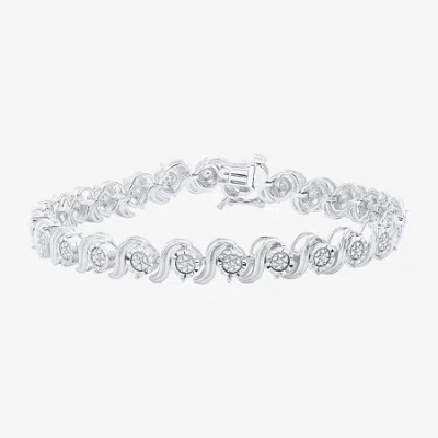 Fine Jewelry (f / Si1-si2) Womens 1/10 Ct. T.w. Lab Grown White Diamond Pure Silver Over Brass 7.5 Inch Tennis Br