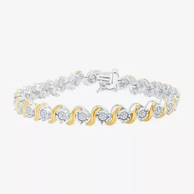 Fine Jewelry (f / Si1-si2) Womens 1/10 Ct. T.w. Lab Grown White Diamond Pure Silver Over Brass 7.5 Inch Tennis Br In Yellow
