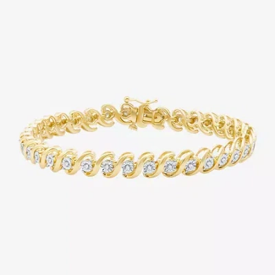 Fine Jewelry (f / Si1-si2) Womens 1/2 Ct. T.w. Lab Grown White Diamond 14k Gold Over Brass 7.5 Inch Tennis Bracel In Yellow