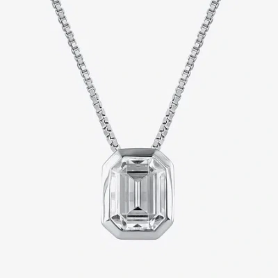 Fine Jewelry (f / Si2) Womens 2 Ct. Lab Grown White Diamond 10k White Gold Emerald 18 Inch Pendant Necklace In Transparent