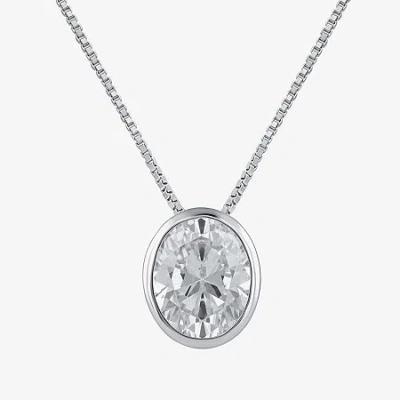 Fine Jewelry (f / Si2) Womens 2 Ct. Lab Grown White Diamond 10k White Gold Oval 18 Inch Pendant Necklace In Transparent