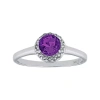 Fine Jewelry Faceted Genuine Amethyst & White Topaz Sterling Silver Ring In Purple