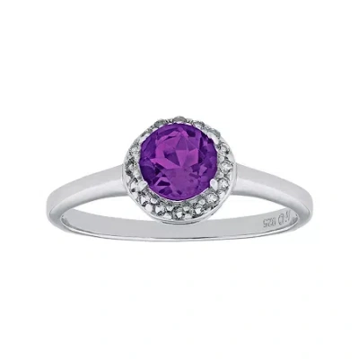 Fine Jewelry Faceted Genuine Amethyst & White Topaz Sterling Silver Ring In Purple