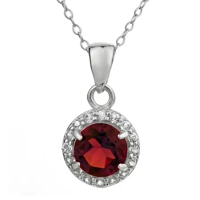 Fine Jewelry Faceted Genuine Garnet & White Topaz Sterling Silver Pendant Necklace In Transparent