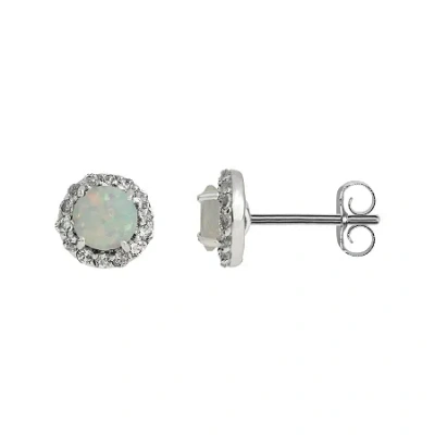 Fine Jewelry Faceted Lab-created Opal & White Topaz Sterling Silver Stud Earrings In Transparent