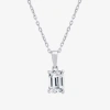 Fine Jewelry ( F/si1-si2 ) Womens 1 Ct. T.w. Lab-grown White Diamond 10k Gold 18 Inch Emerald Pendant Necklace In White