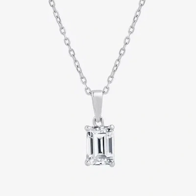 Fine Jewelry ( F/si1-si2 ) Womens 1 Ct. T.w. Lab-grown White Diamond 10k Gold 18 Inch Emerald Pendant Necklace