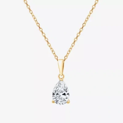 Fine Jewelry ( F/si1-si2 ) Womens 1 Ct. T.w. Lab-grown White Diamond 10k Gold Pear 18 Inch Pendant Necklace In Yellow