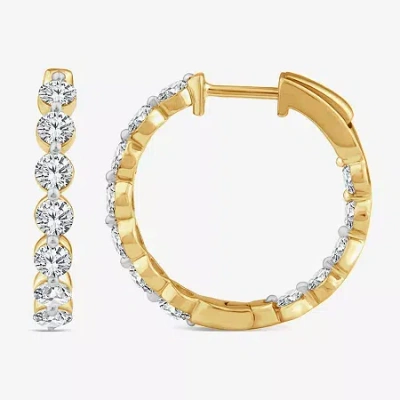 Fine Jewelry (f,si2)\t\t\t\t Womens 2 Ct. T.w. Lab Grown White Diamond 10k Gold 17.2mm Hoop Earrings In Transparent