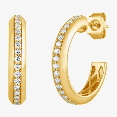 Fine Jewelry (f/vs2) Womens 1/2 Ct. T.w. Lab Grown White Diamond 14k Gold Over Silver 20mm Hoop Earrings In Yellow