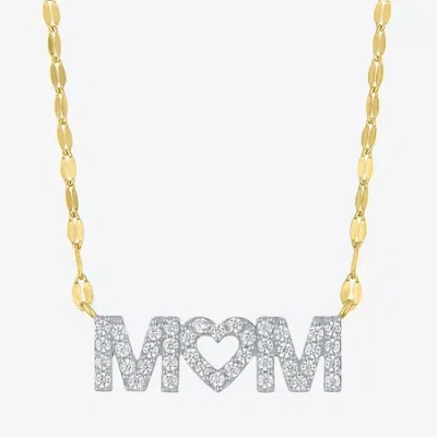 Fine Jewelry (g-h / I1-12) "mom" Womens 1/3 Ct. T.w. Lab Grown White Diamond 10k Gold Heart 16 Inch Pendant Neckl In Transparent