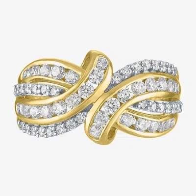 Fine Jewelry (g-h / I1-i2) Womens 1 Ct. T.w. Lab Grown White Diamond 10k Gold Bypass Cocktail Ring In Transparent