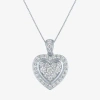 Fine Jewelry (g-h / I1-i2) Womens 1 Ct. T.w. Lab Grown White Diamond 10k White Gold Heart 16 Inch Pendant Necklac In Transparent