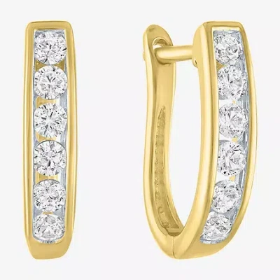 Fine Jewelry (g-h / I1-i2) Womens 1/3 Ct. T.w. Lab Grown White Diamond 10k Gold 13.5mm Hoop Earrings In Transparent