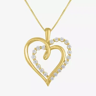 Fine Jewelry (g-h / I1-i2) Womens 1/3 Ct. T.w. Lab Grown White Diamond 10k Gold Heart 16 Inch Pendant Necklace In Transparent