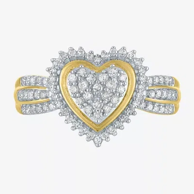 Fine Jewelry (g-h / I1-i2) Womens 1/3 Ct.t.w. Lab-grown Diamond 10k Gold Heart Halo Cocktail Ring In Transparent