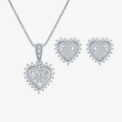 Fine Jewelry (g-h / I1-i2) Womens 1/4 Ct. T.w. Lab Grown White Diamond Sterling Silver Heart 2-pc. Jewelry Set In Transparent