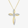 Fine Jewelry (g-h/ I1-i2) Womens 1/6 Ct. T.w. Lab Grown White Diamond 10k Gold Cross 18 Inch Pendant Necklace In Yellow