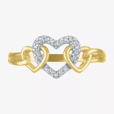 Fine Jewelry (g-h / I1-i2) Womens Diamond-accent Lab-grown Diamond 10k Gold Heart Cocktail Ring In Transparent