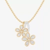 Fine Jewelry (g-h / Si1-si2) Womens 1/4 Ct. T.w. Lab Grown White Diamond 10k Gold Flower 18 Inch Pendant Necklace In Transparent