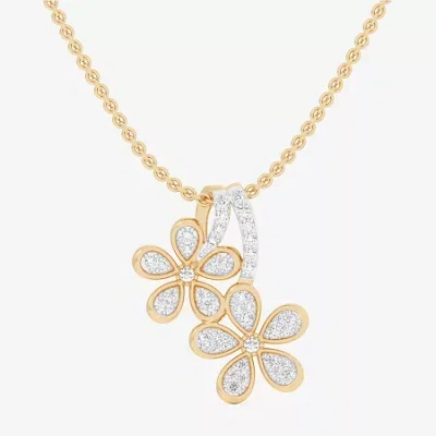 Fine Jewelry (g-h / Si1-si2) Womens 1/4 Ct. T.w. Lab Grown White Diamond 10k Gold Flower 18 Inch Pendant Necklace In Transparent